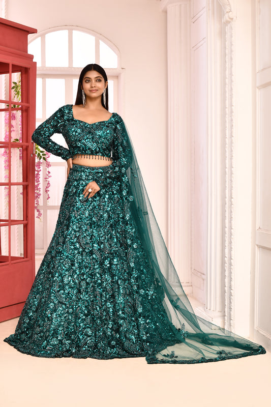 Leila Teal Green Semi-Bridal Lehenga
