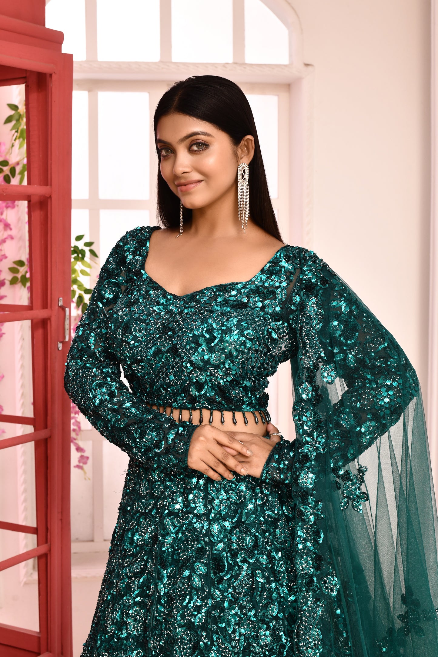 Leila Teal Green Semi-Bridal Lehenga
