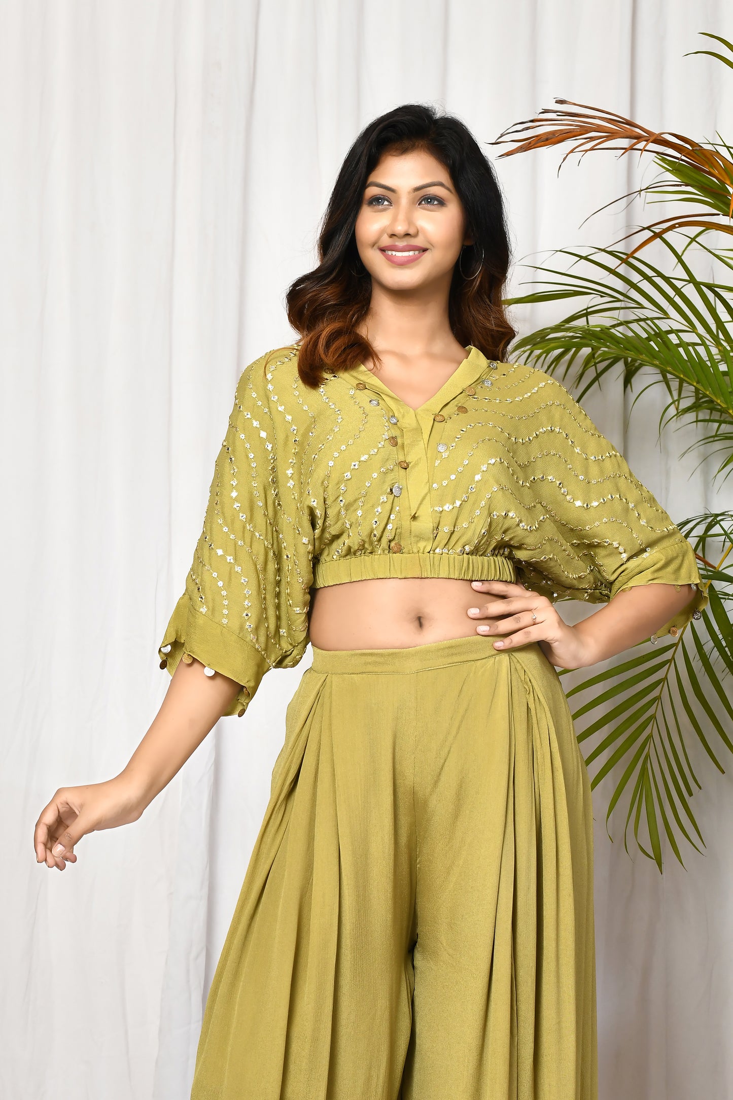 Shipra Cropped Top with Pants Chic Coord Set
