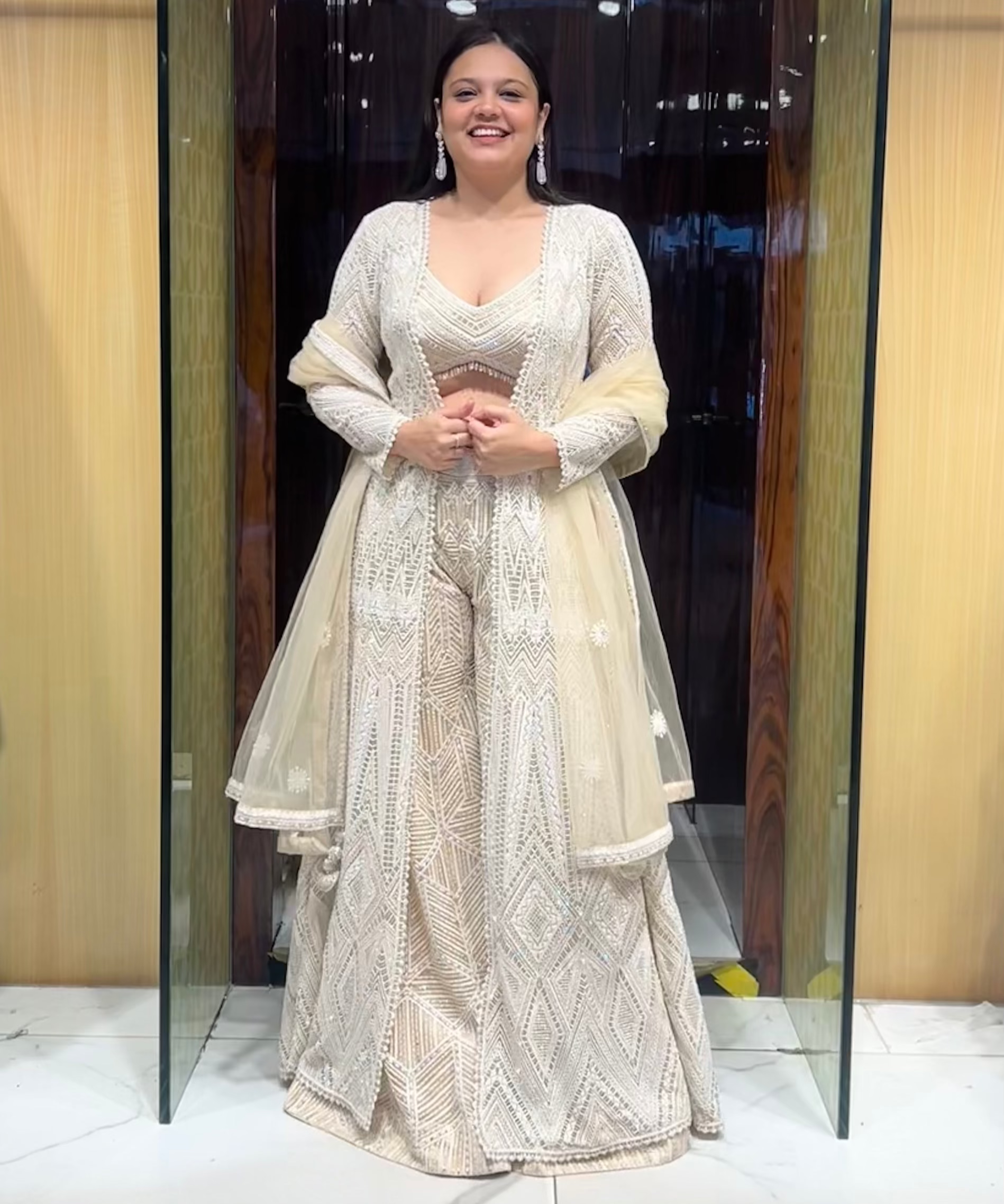 Pari Ivory Hand-Embroidered Designer Sharara Set with Jacket