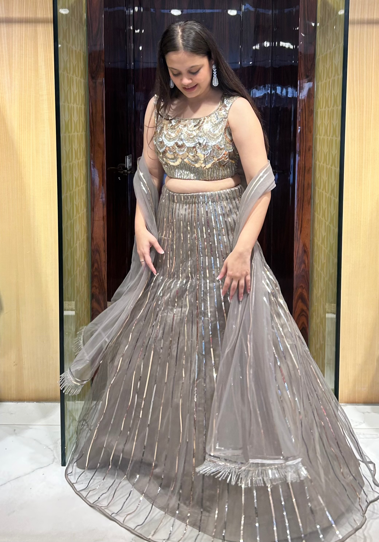 Designer inspired semi-bridal metallic look lehenga - Perfect for Sangeet, Cocktail, Musical evenings
