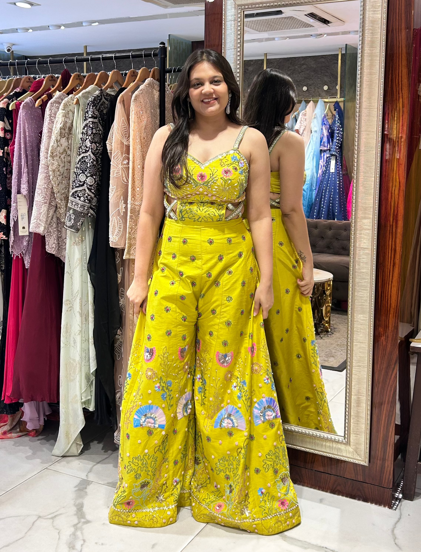 Designer inspired hand embroidered multicoloured jumpsuit- PErfect for haldi, mehendi, carnival etc