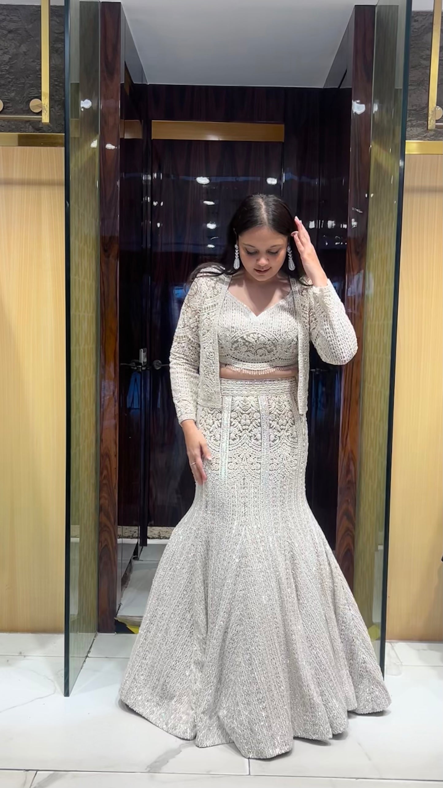 Designer-inspired ivory bridal lehenga set