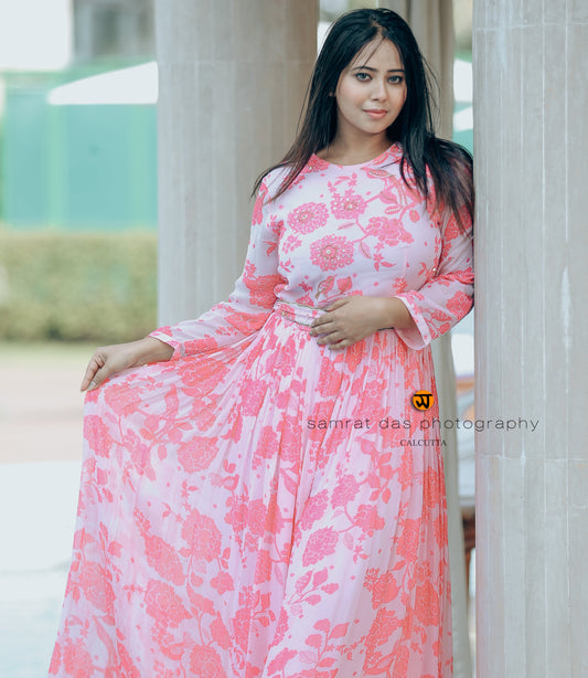 Baby pink floral printed georgette jumpsuit  perfect for brunches/sundowners