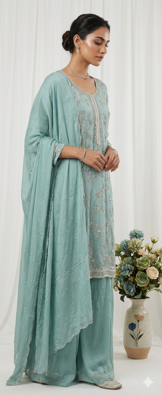 Lara – Hand Embroidered Designer Sharara Set (Colours available)