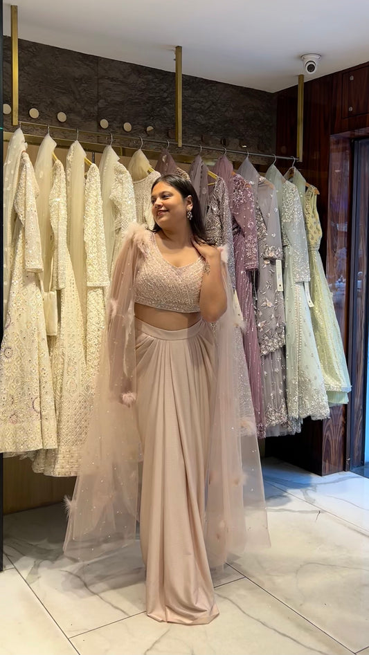 Nishka – Classy Indo-Western Feathered Set