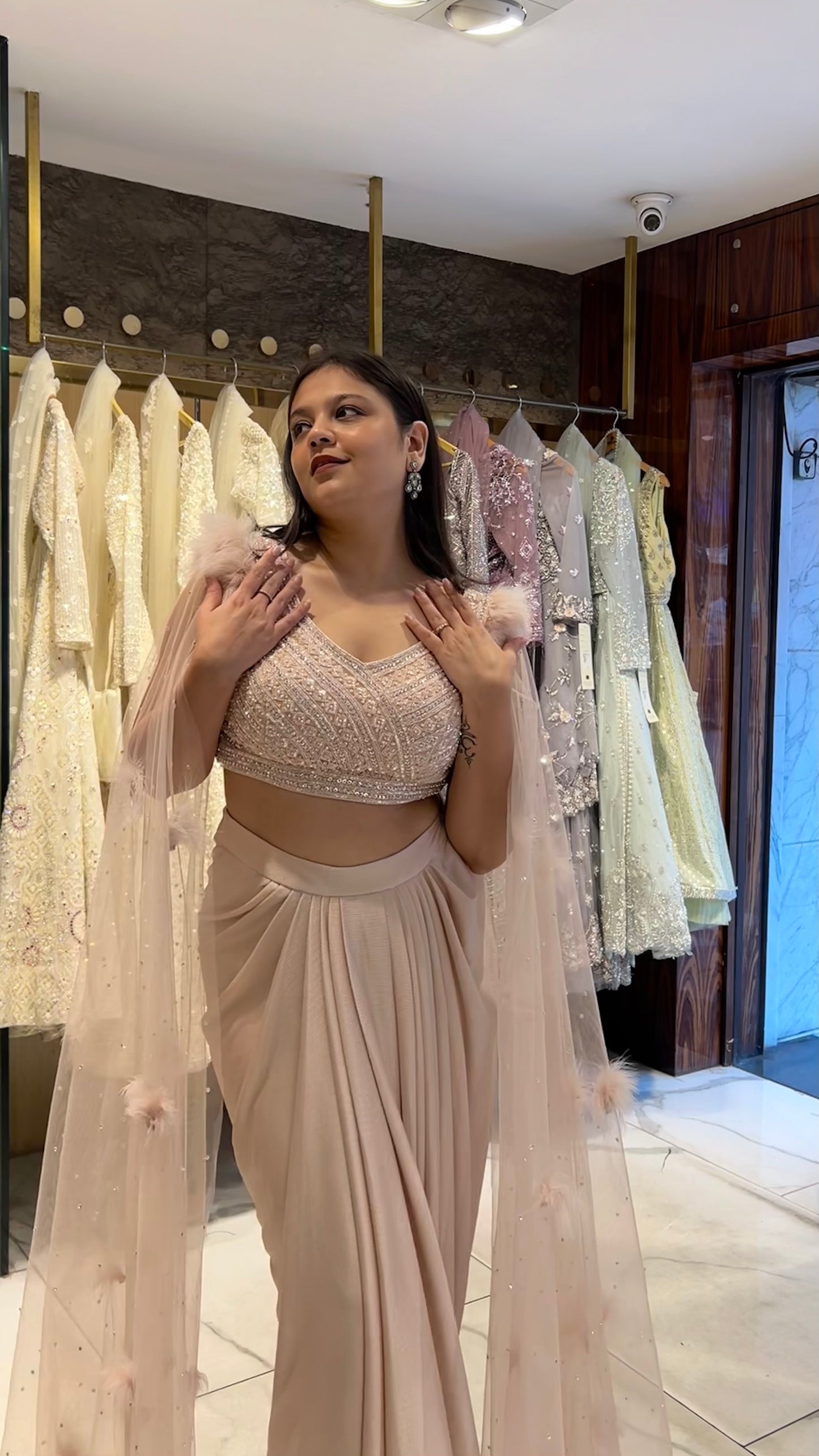 Nishka – Classy Indo-Western Feathered Set