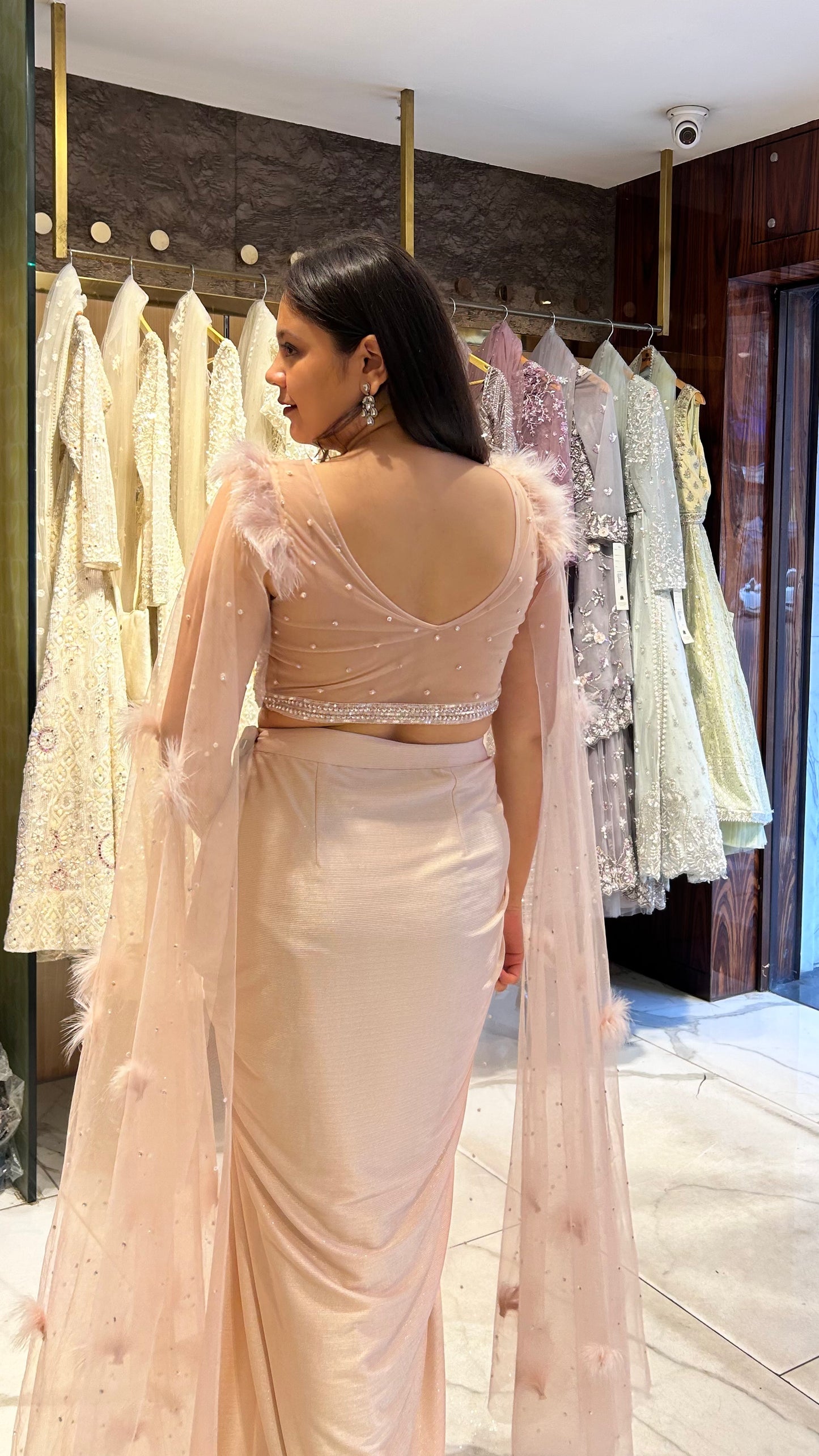 Nishka – Classy Indo-Western Feathered Set