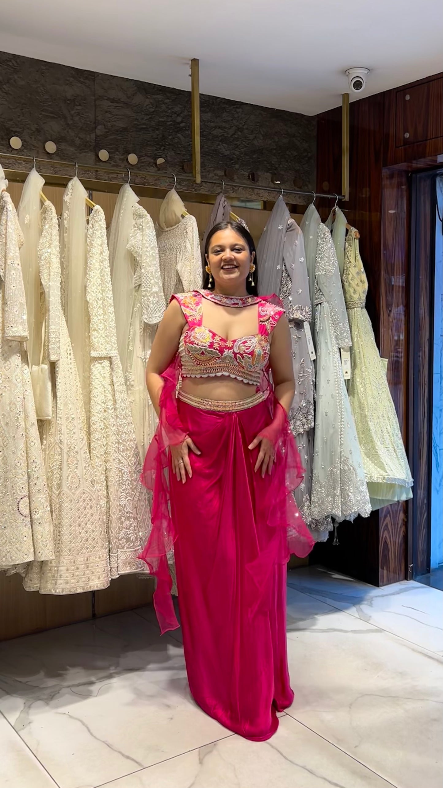 PeeDee – Rani Pink Indo-Western Set with Multicolour Embroidery & Ruffle Dupatta