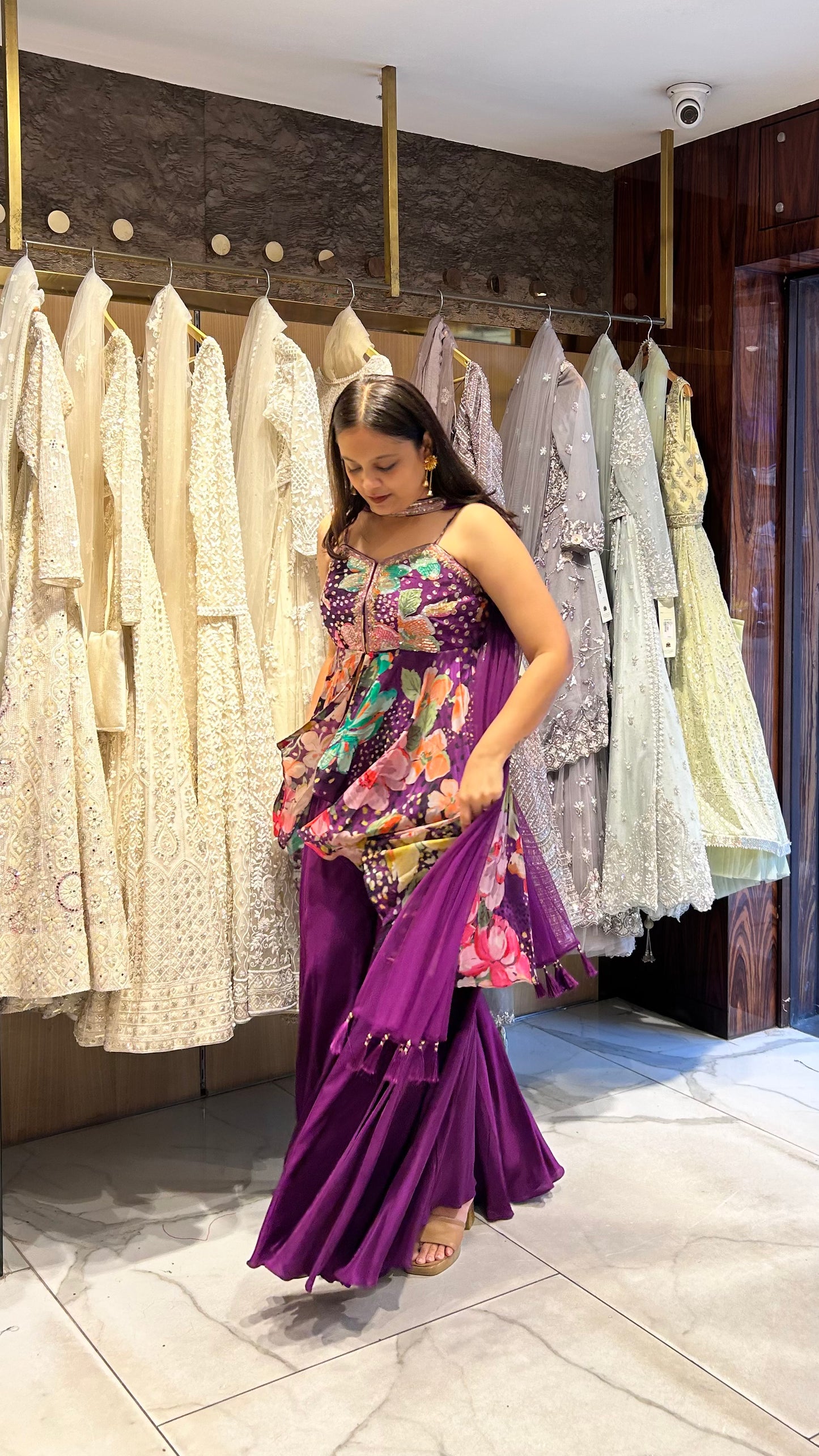 Jiya – Purple Floral Print Asymmetrical Strappy Top with Palazzo Pants