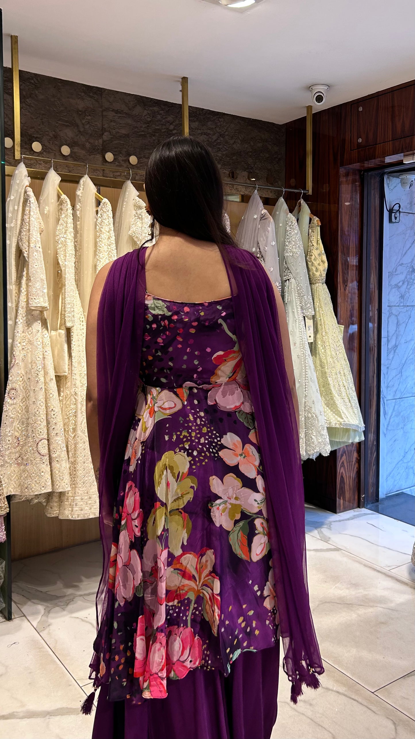 Jiya – Purple Floral Print Asymmetrical Strappy Top with Palazzo Pants