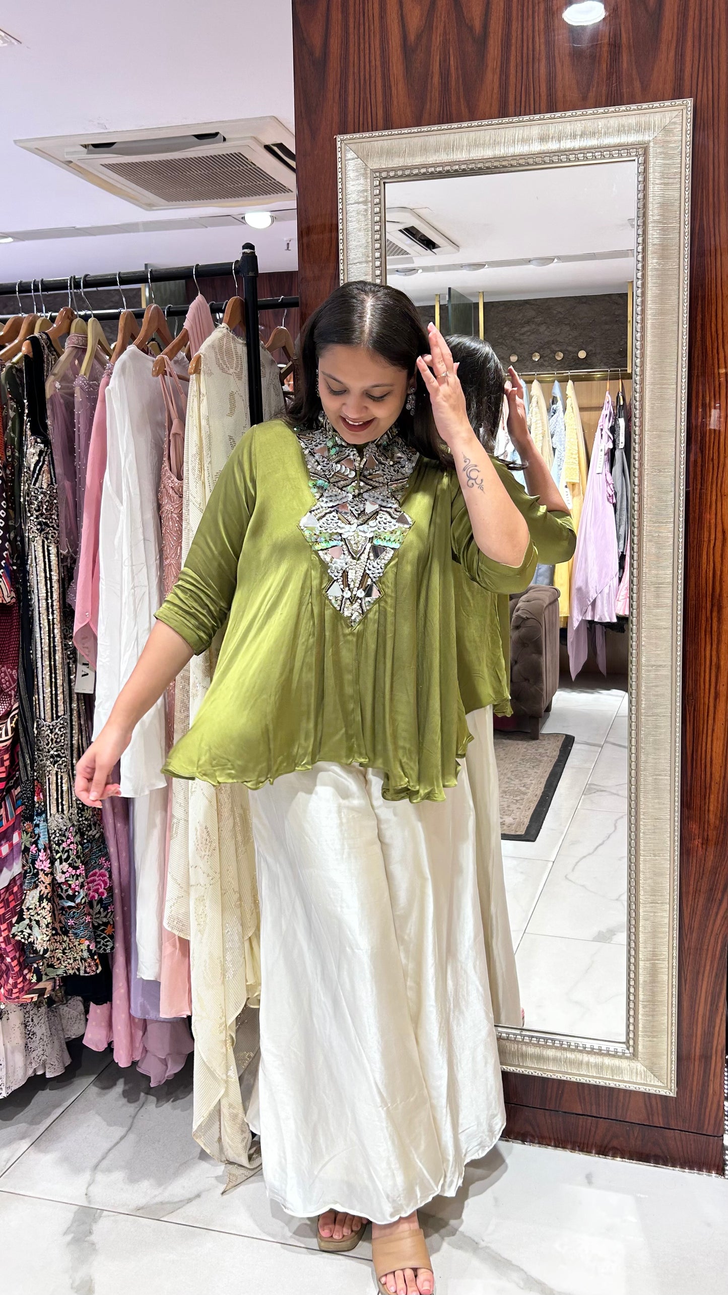 Dia – Olive Green & Ivory Indo-Western Chic Set