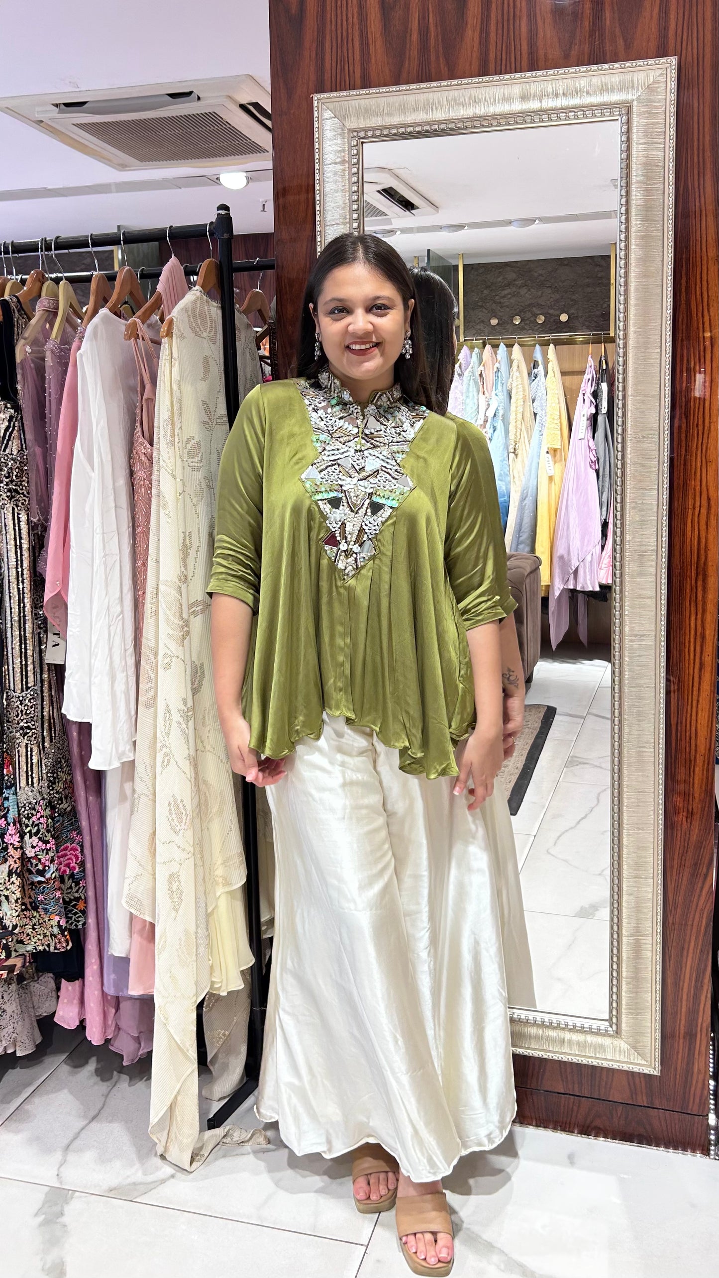 Dia – Olive Green & Ivory Indo-Western Chic Set