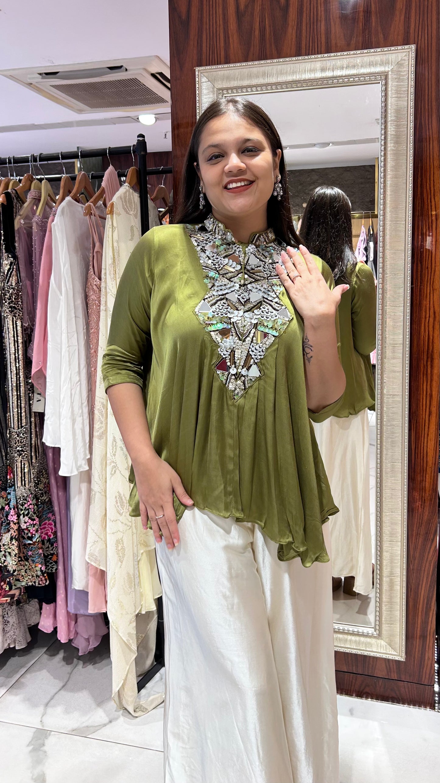 Dia – Olive Green & Ivory Indo-Western Chic Set