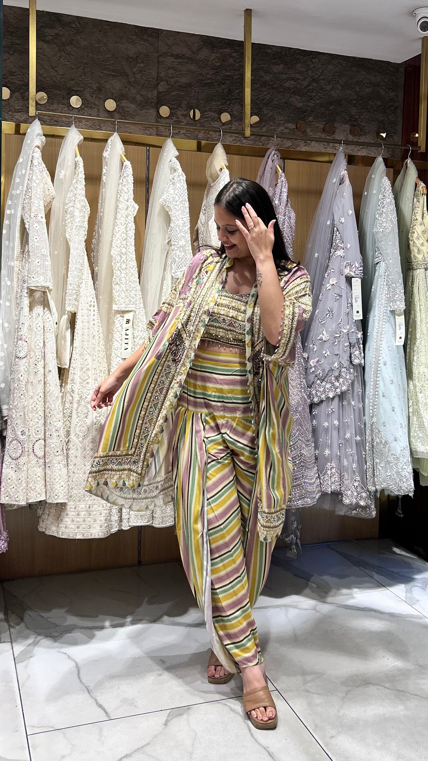 Anvika – Multicoloured Printed Indo-Western Set with Pearl & Mirror Embroidery
