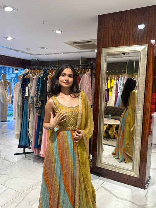 Elina Mustard Multicolour Embroidered Anarkali Set