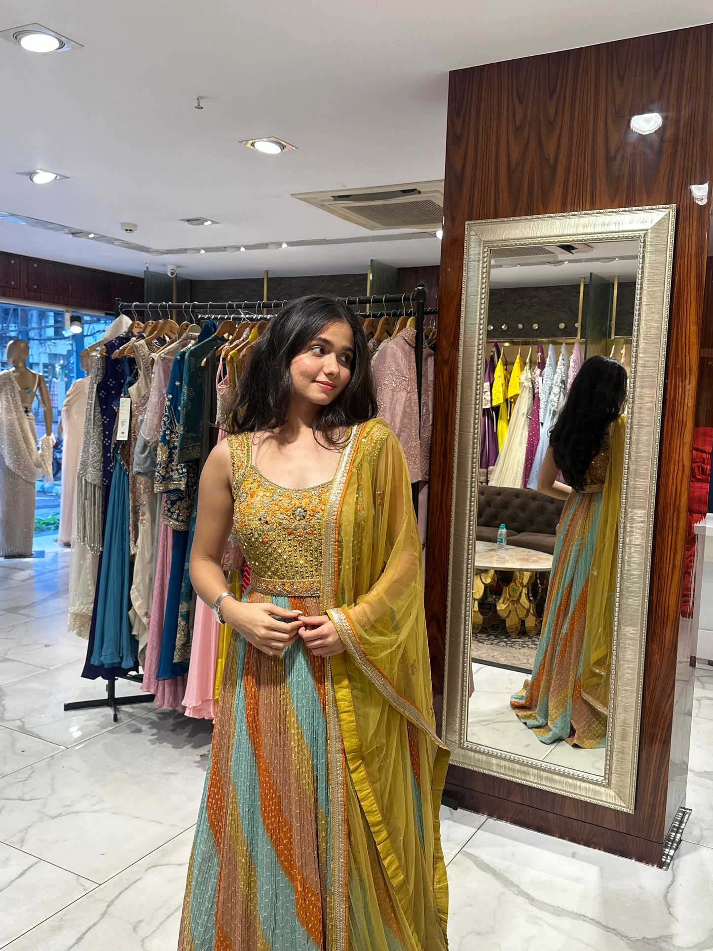 Elina Mustard Multicolour Embroidered Anarkali Set