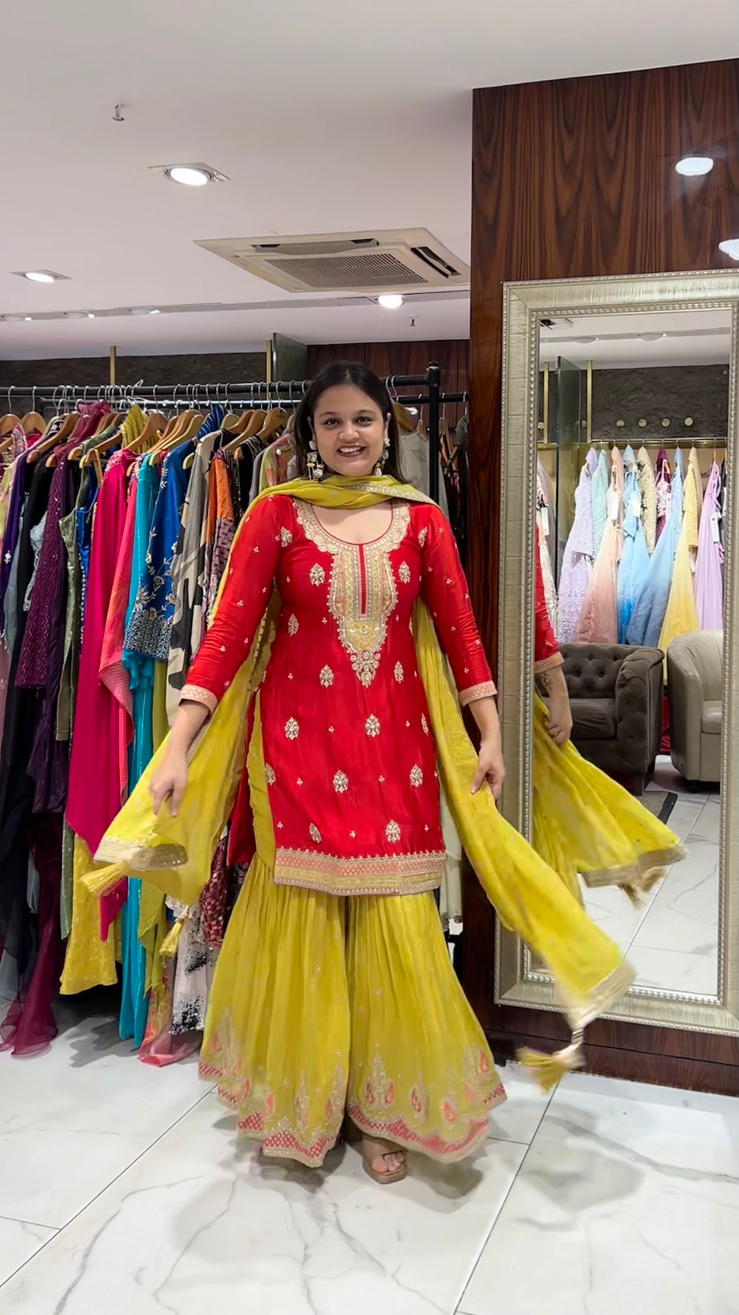 Ana – Red & Yellow Luxe Silk Festive Sharara Set