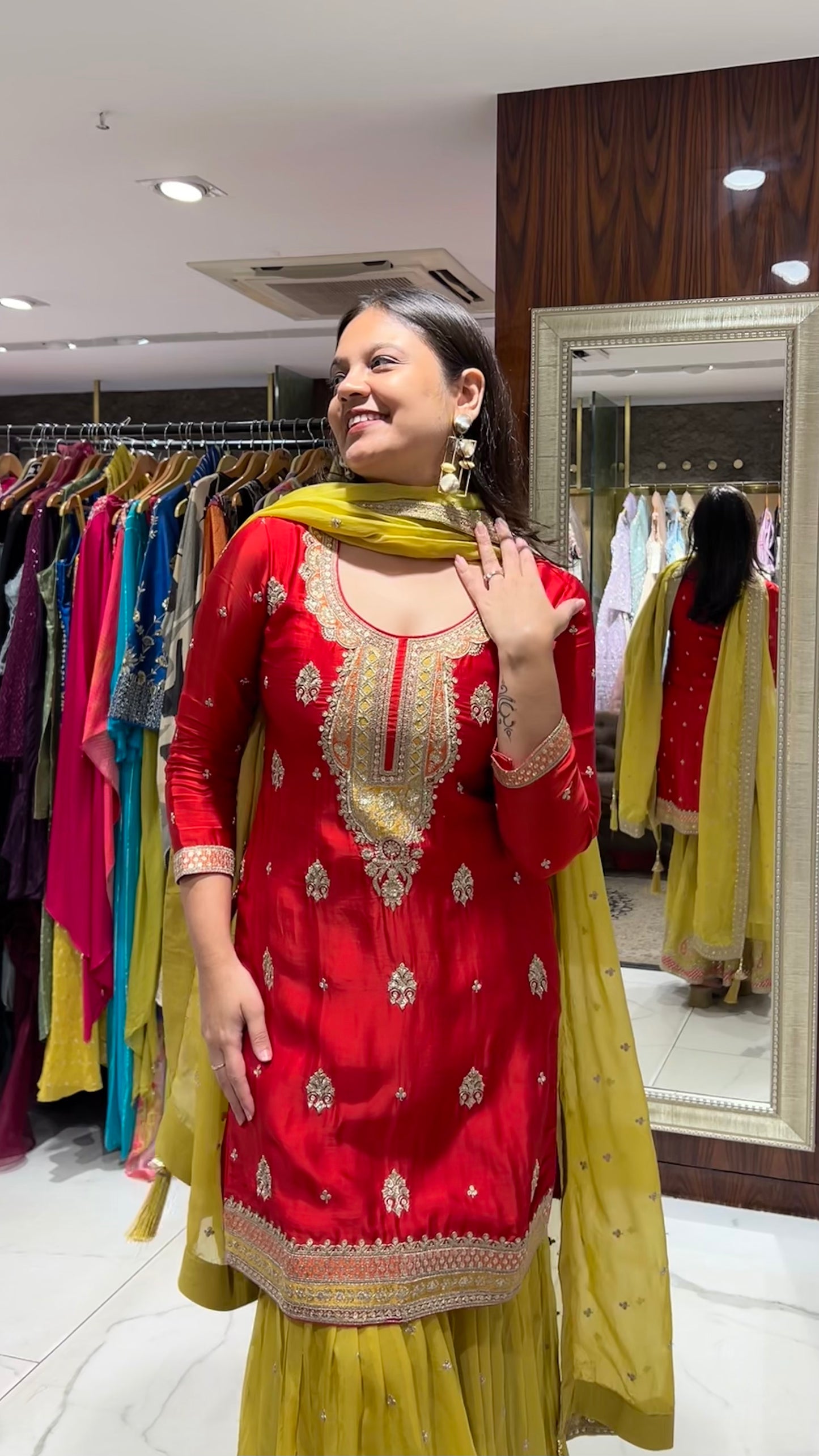Ana – Red & Yellow Luxe Silk Festive Sharara Set