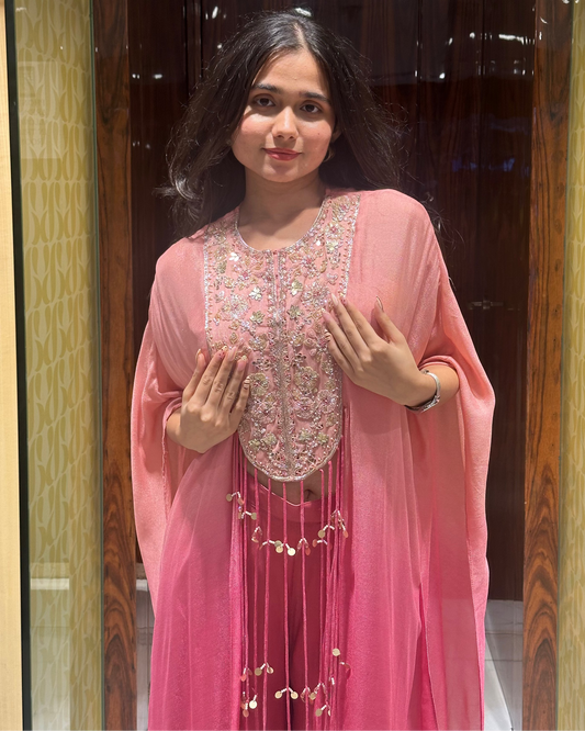 Kaisha Peach Pink Shaded Indo-Western Kaftan Set