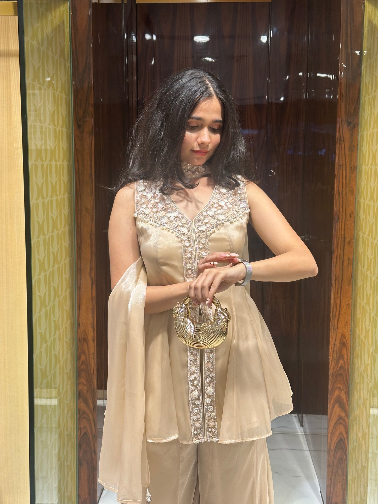Qiana Rose Gold Indo-Western Peplum Set