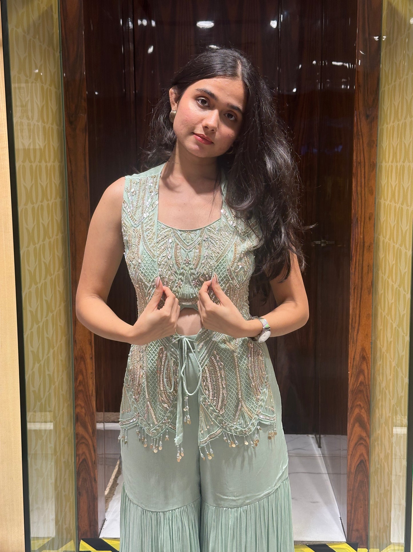 Deanne Sage Green Indo-Western Jacket Set