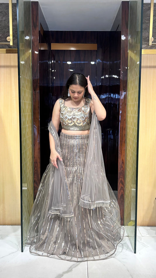 Maia – Grey Hand Embroidered Designer Inspired Lehenga Set