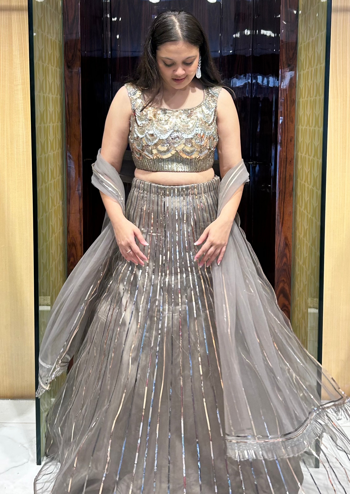 Maia – Grey Hand Embroidered Designer Inspired Lehenga Set