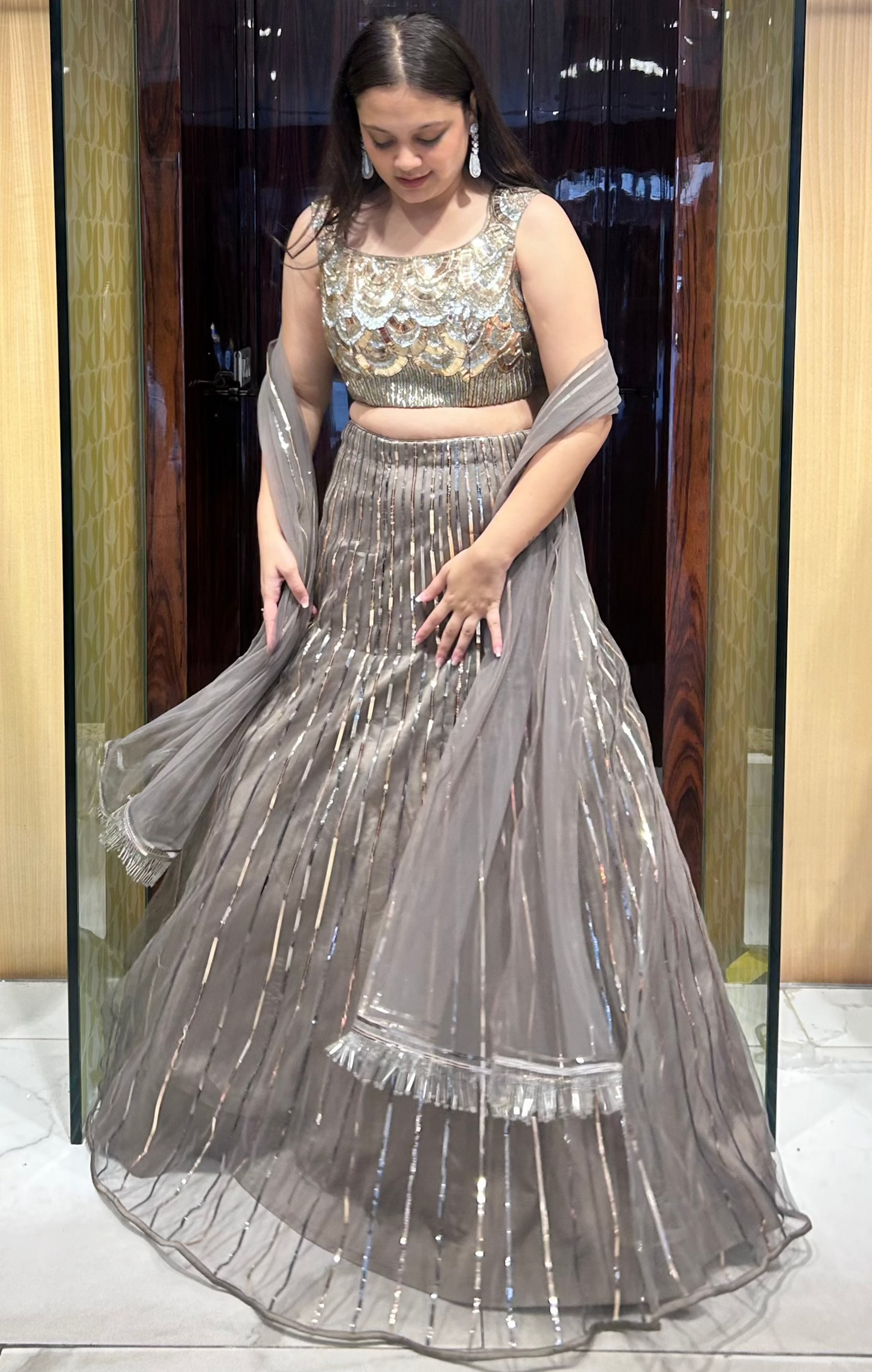 Maia – Grey Hand Embroidered Designer Inspired Lehenga Set