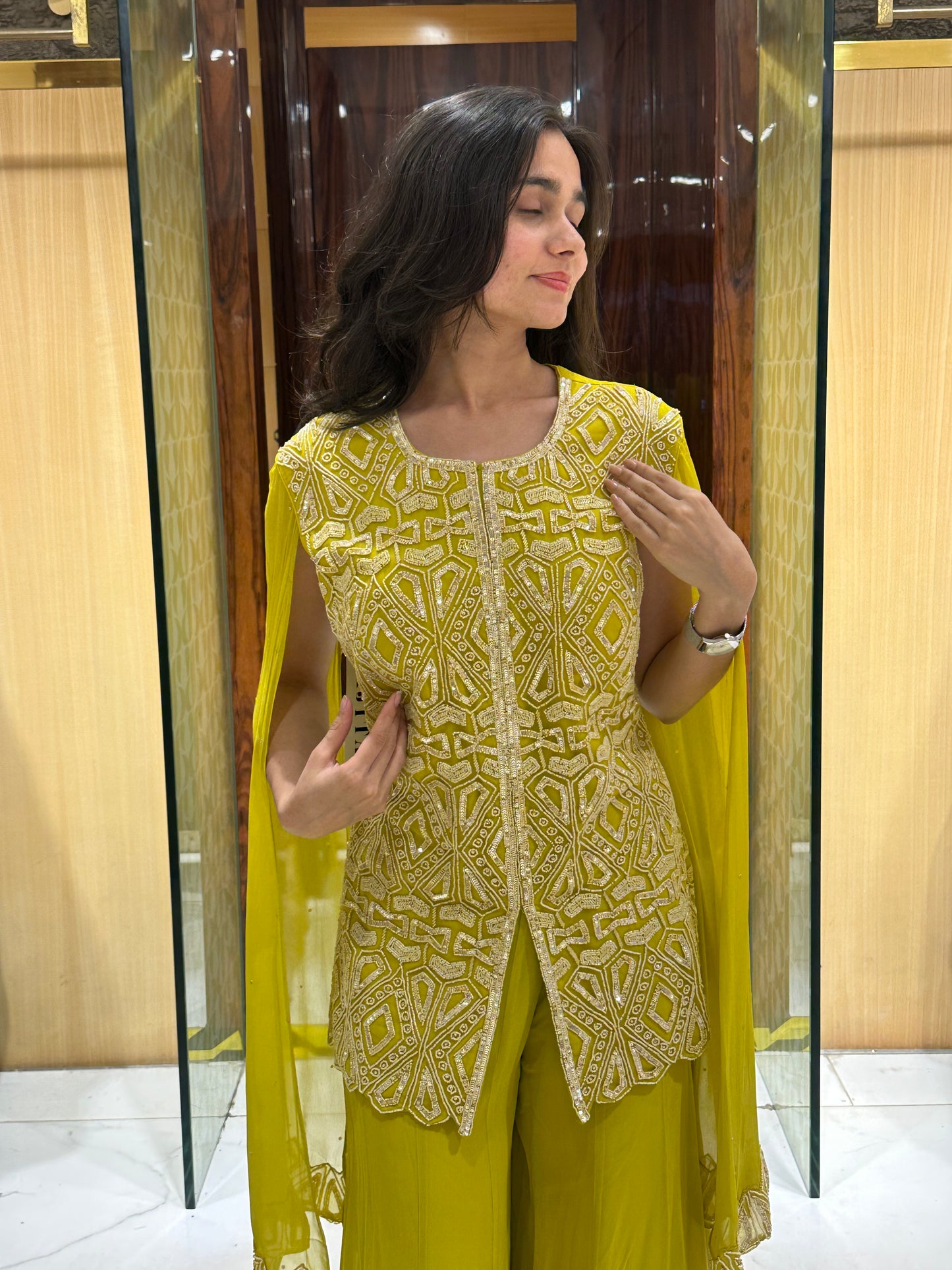 Deanne Neon Green Indo-Western Designer Set