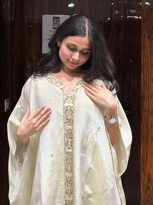 Uji Gold Cream Embroidered Kaftan Dhoti Set