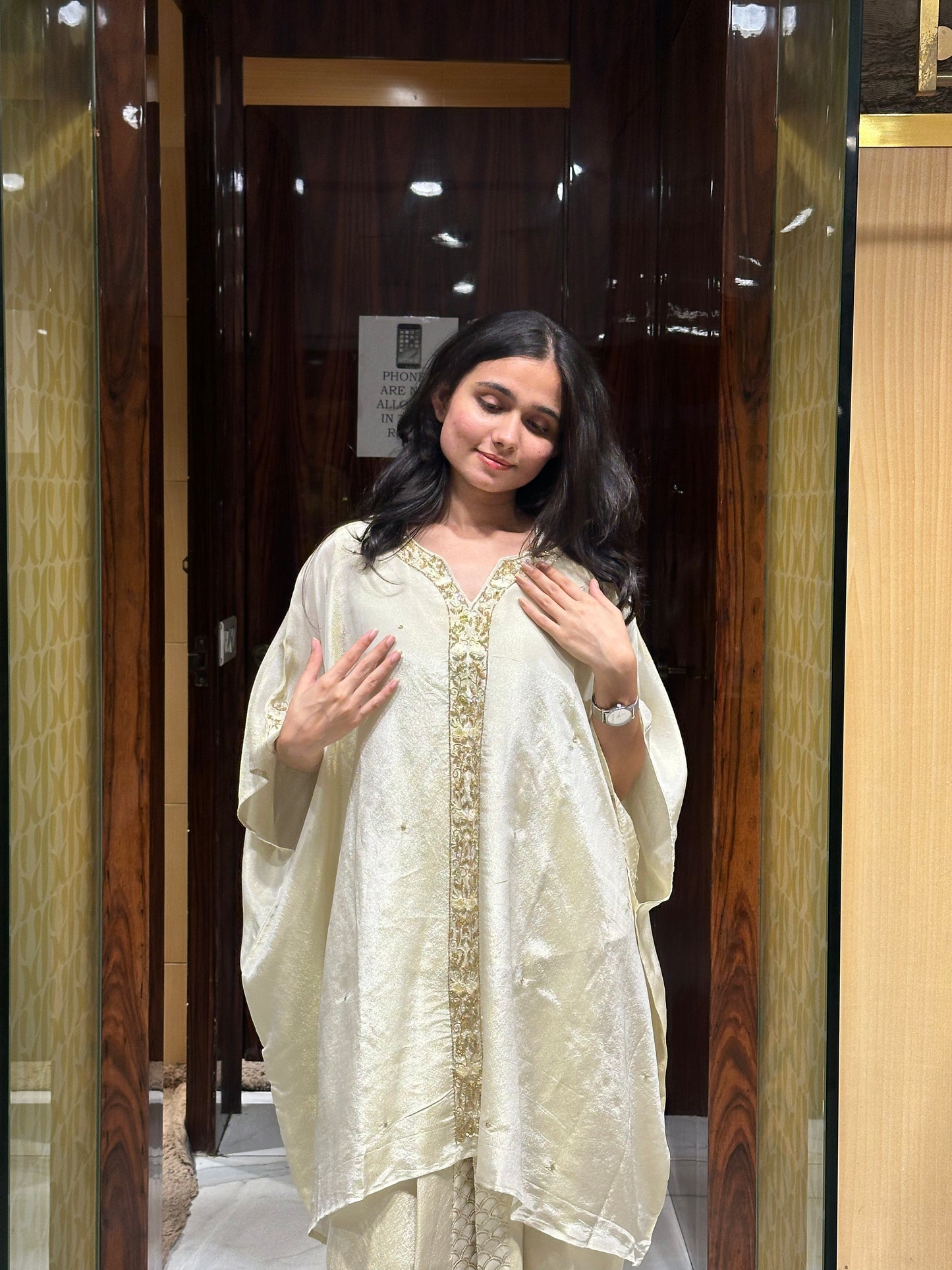 Uji Gold Cream Embroidered Kaftan Dhoti Set
