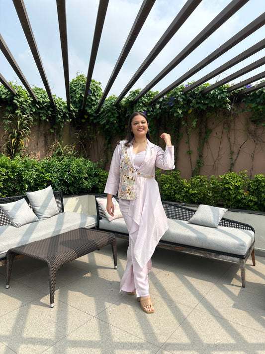 Aria Light Lilac Embroidered Indo-Western Co-ord Set