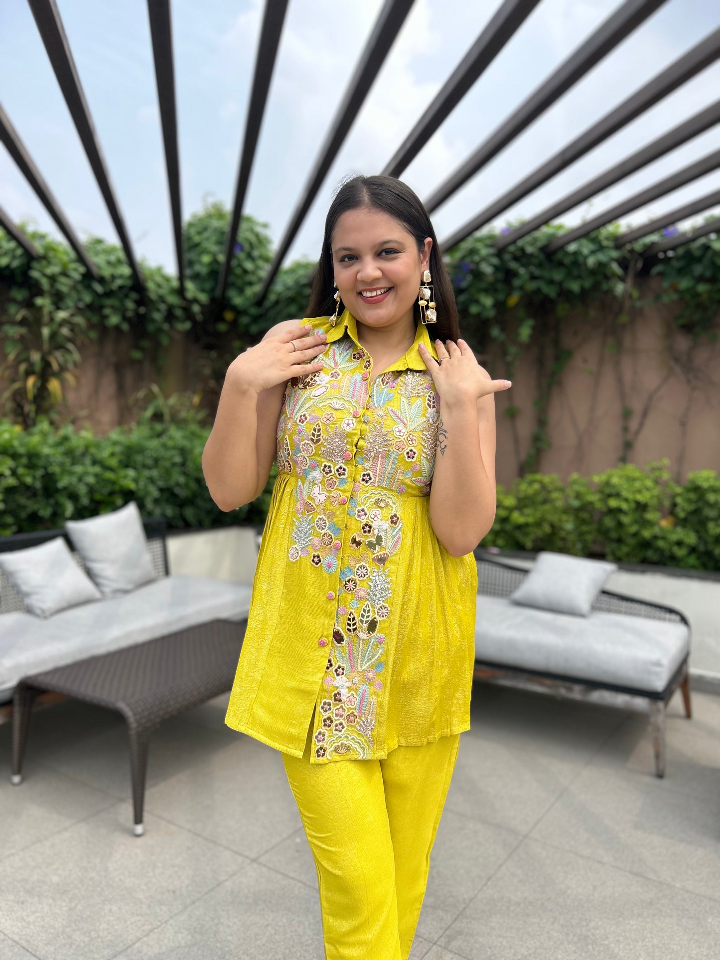 Raha Neon Green Indo-Western Colourful Set for Day events