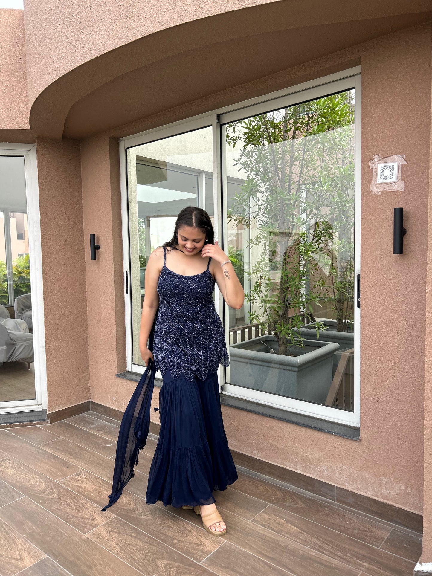 Lisha – Navy Blue Indo-Western Glamorous Cocktail Set