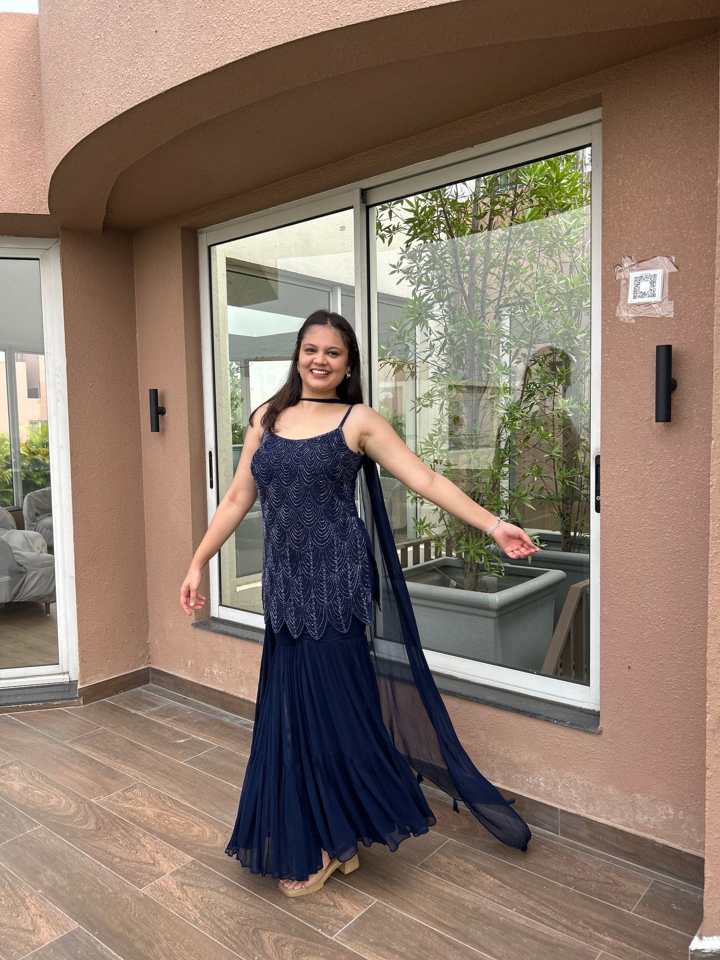 Lisha – Navy Blue Indo-Western Glamorous Cocktail Set (Colours & Designs available)