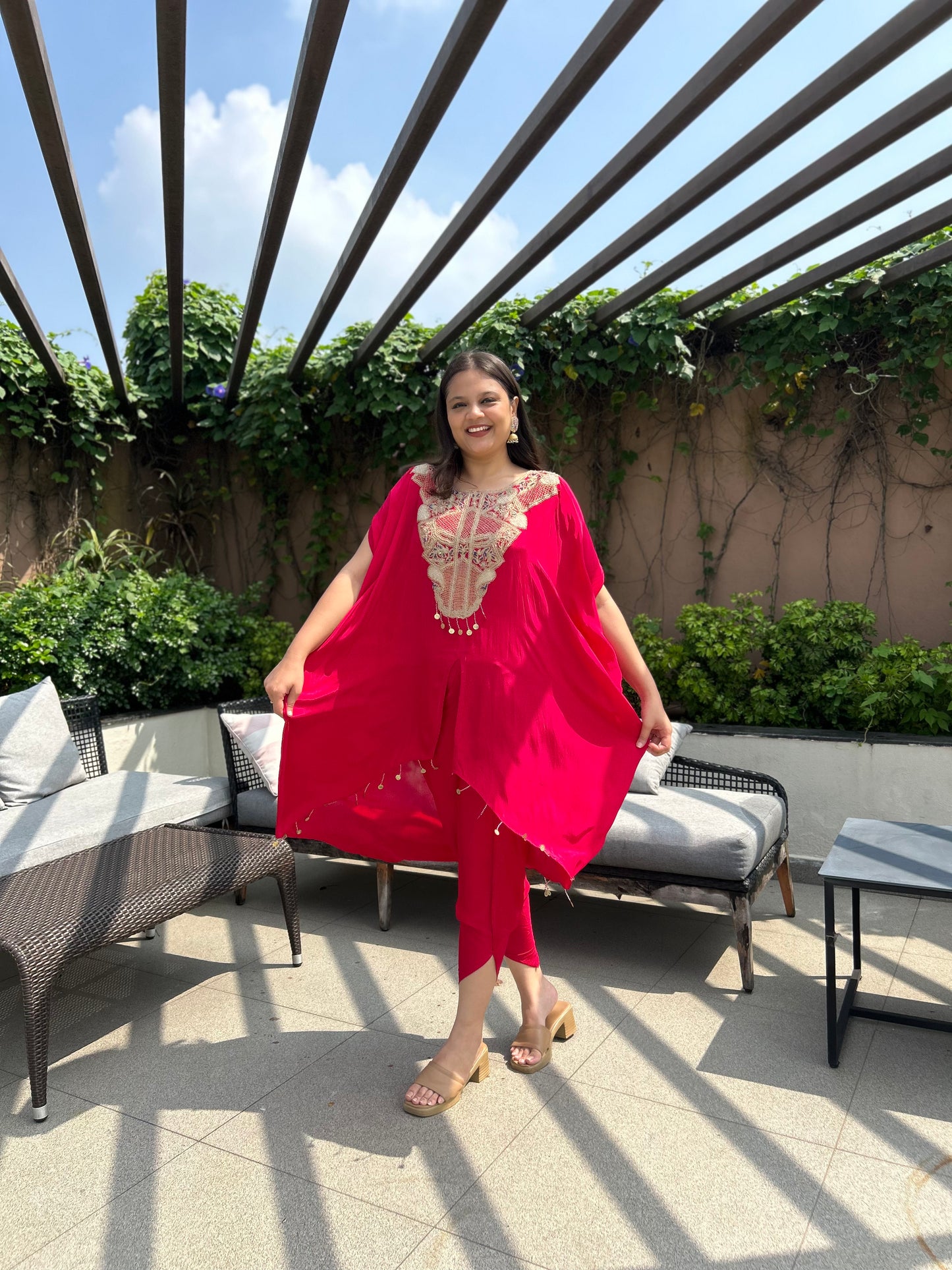 Sophia Rani Pink Kaftan & Dhoti Indo-Western Set