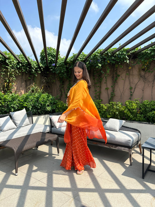 ilaya Rust-Orange Ombre shaded Indo-Western Cape Set