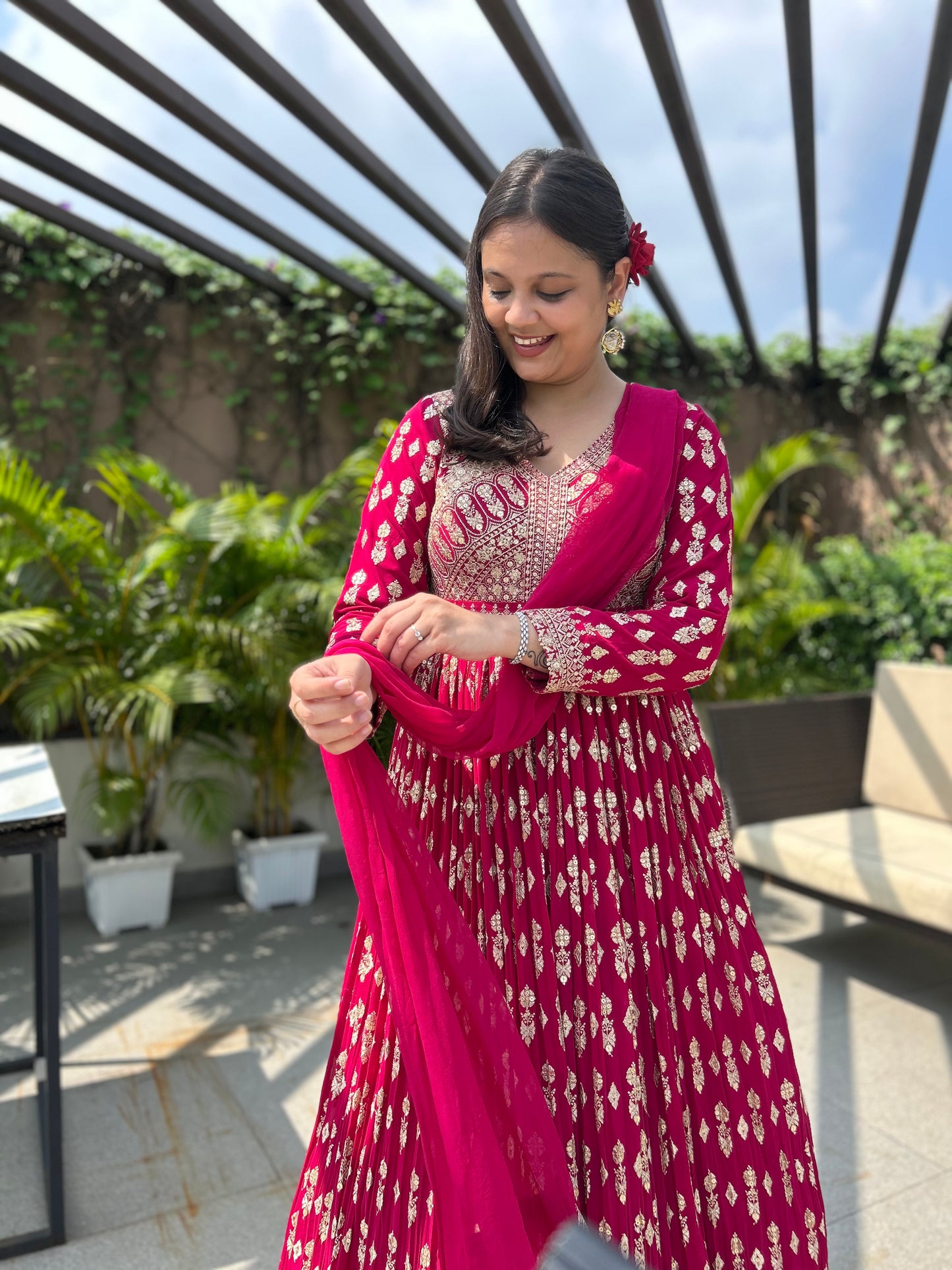 Jasmin Rani Pink Zari Embroidered Anarkali Gown Set