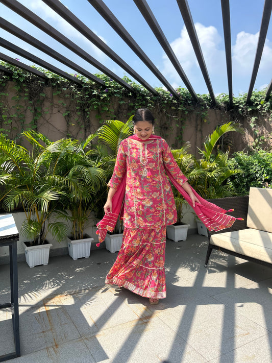 Zayna – Pink Digital Print Cotton Silk Suit with Hand embroidery