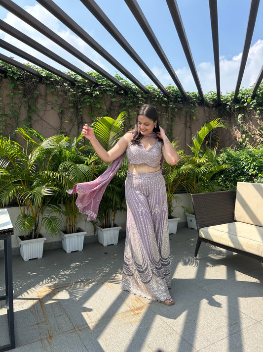 Zoya Lilac Mirror-Zari Dressy Sharara Set