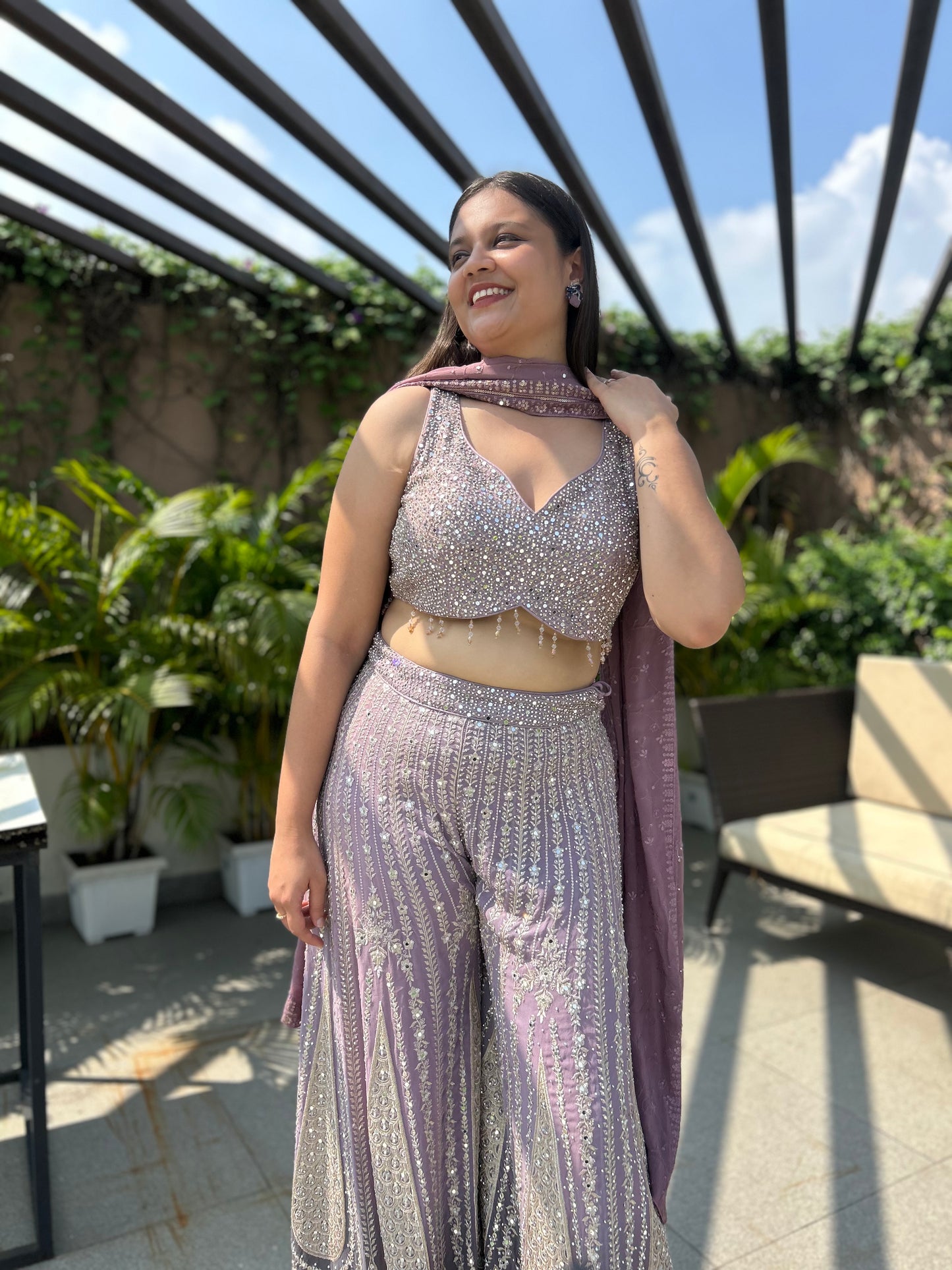 Zoya Lilac Mirror-Zari Dressy Sharara Set