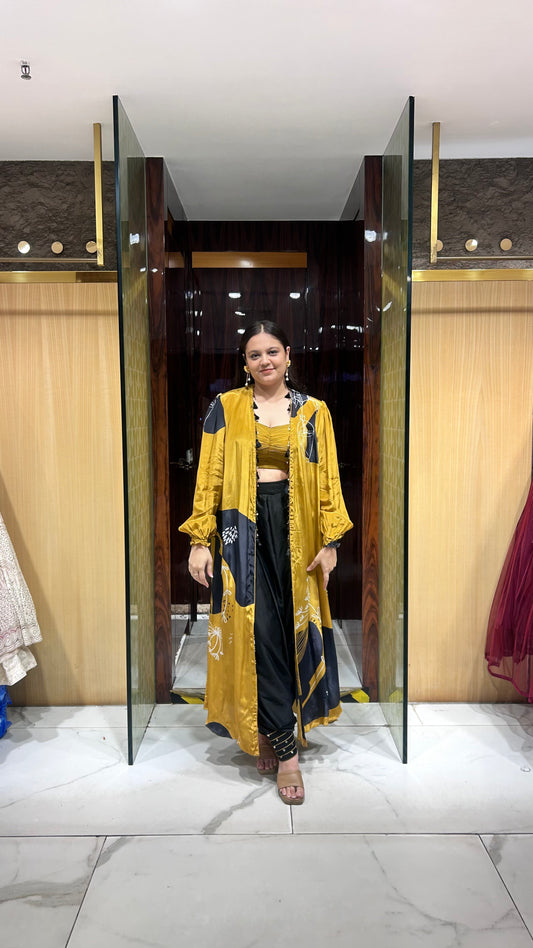 Namira Gold & Black Jacket Set with Dhoti Pants