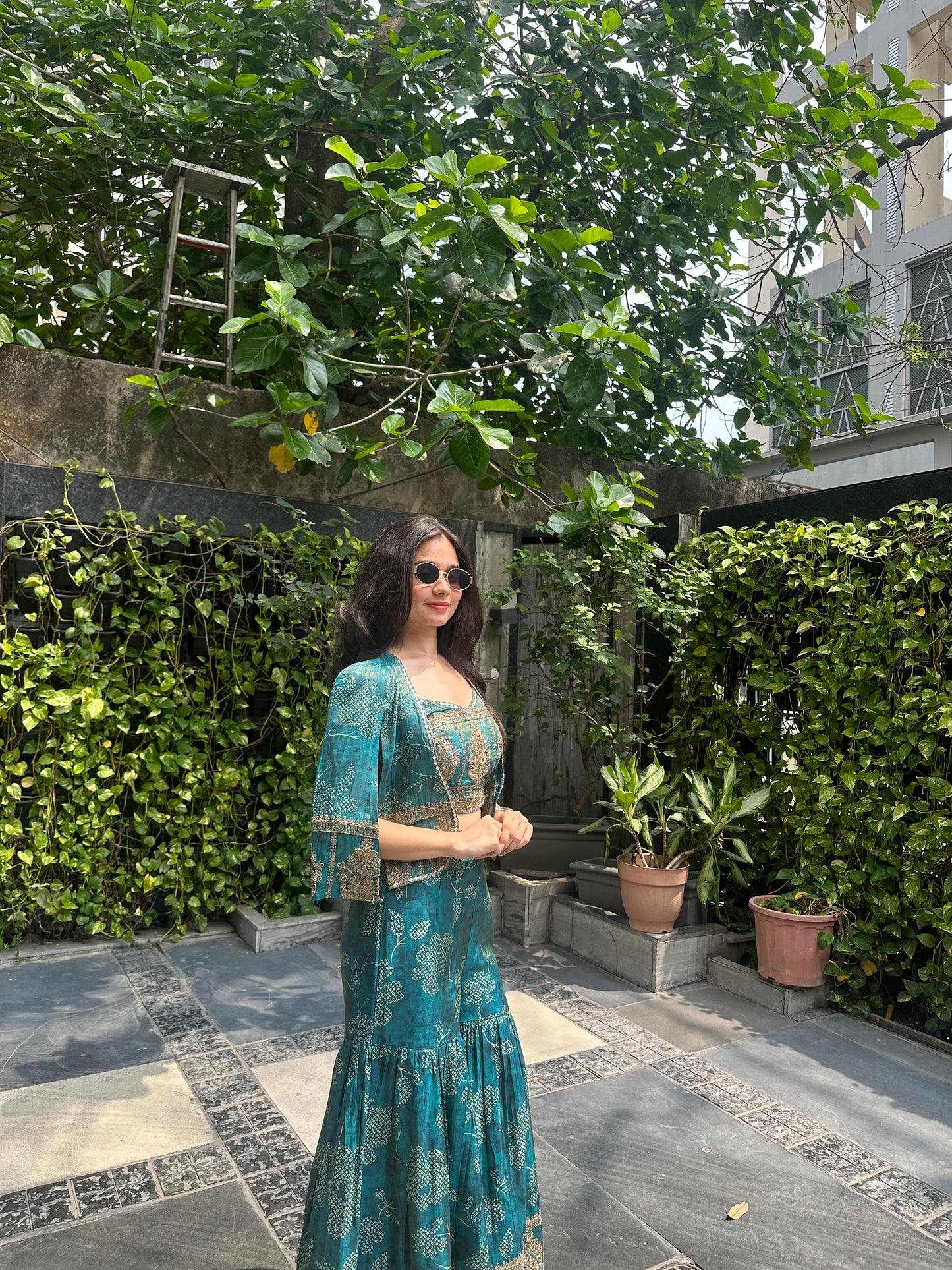Charvi Rama Green Indo-Western Jacket Set
