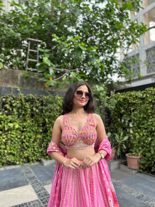 Saira Pink Multicolour Printed Lehenga Set