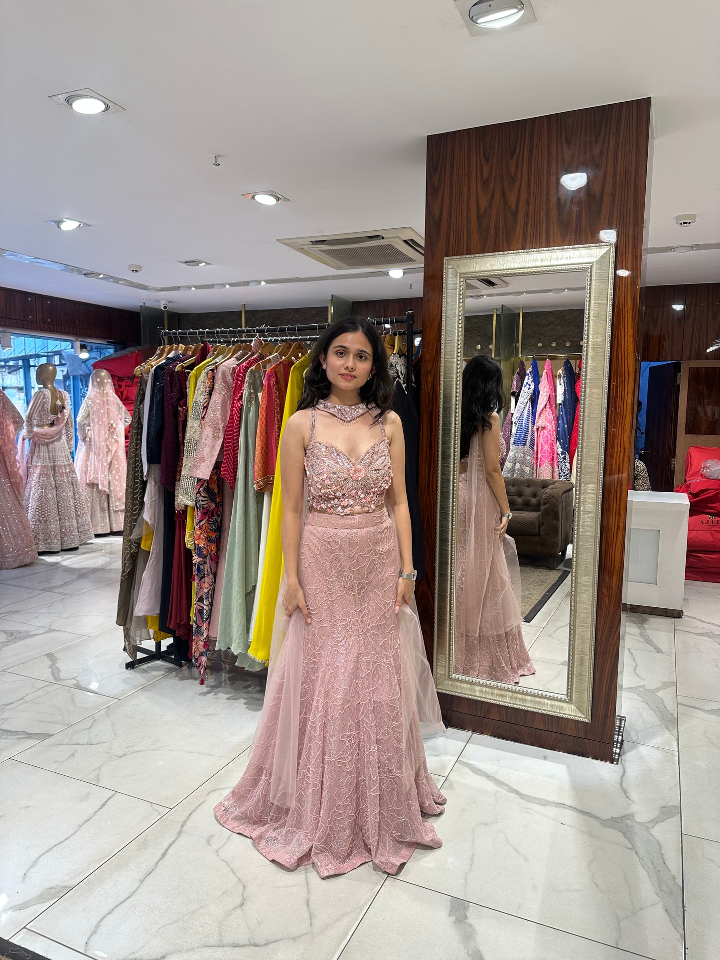 Elaya Pink Indo-Western Fish Cut Lehenga