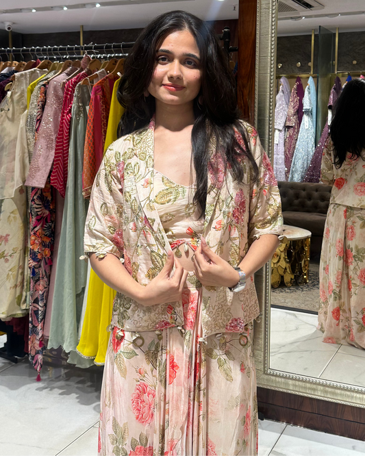 Indo-western florals with jacket for mehendi, haldi, carnival