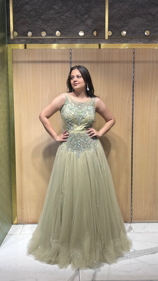 Elegant green gown perfect for formal evening celebrations.