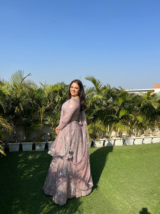Faia Dusty Pink Pearl & Sequin Heavy Embroidered Lehenga