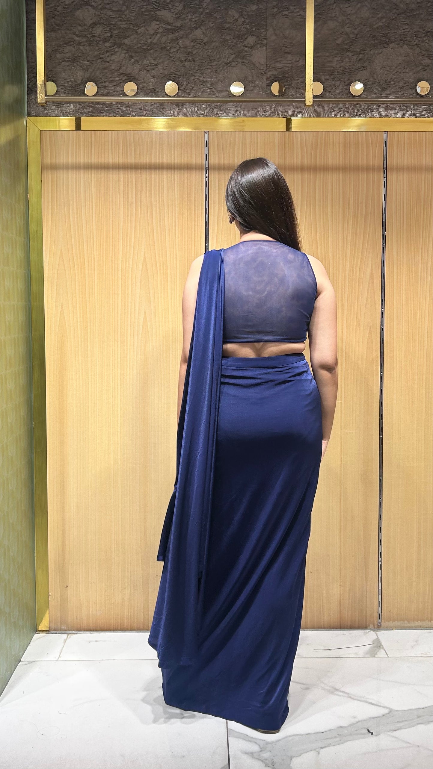 Twisha Navy Blue Draped Saree with Embroidered Blouse